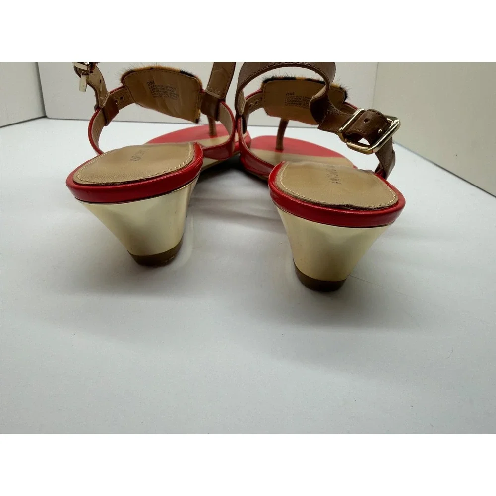 Antonio Melani Red Patent Leopard Calf Hair Gold Wedge Sandals‎ Mens 9M
